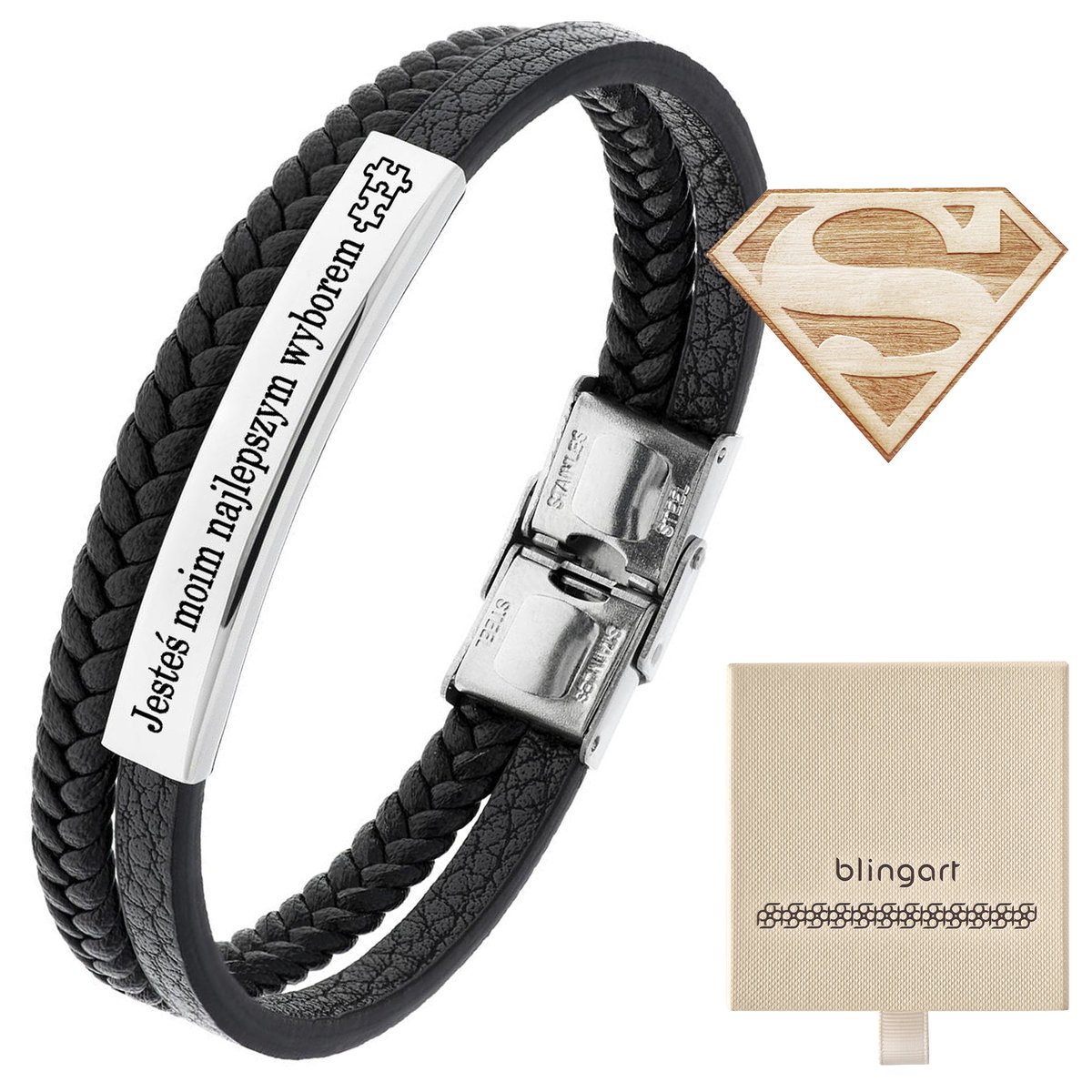 Bransoletka z GRAWEREM skórzana męska / damska ple