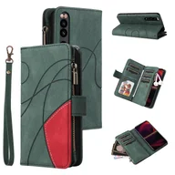 Portfele - Foxdock Kompatybilny z Sony Xperia 5 III Etui-portfel z miejscami na karty PU Skórzany zamek błyskawiczny z klapką Folio Zielony - miniaturka - grafika 1