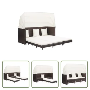 The Living Store Rozkładana sofa 3-osobowa z dachem z rattanu w kolorze brązowym - Sofy i kanapy - miniaturka - grafika 1