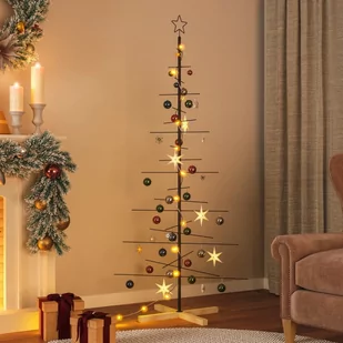 vidaXL Metalowa choinka z drewnianą podstawą, czarna, 180 cm - Choinki vidaXL Metalowa choinka z drewnianą podstawą, czarna, 180 cm - Choinki - miniaturka - grafika 1