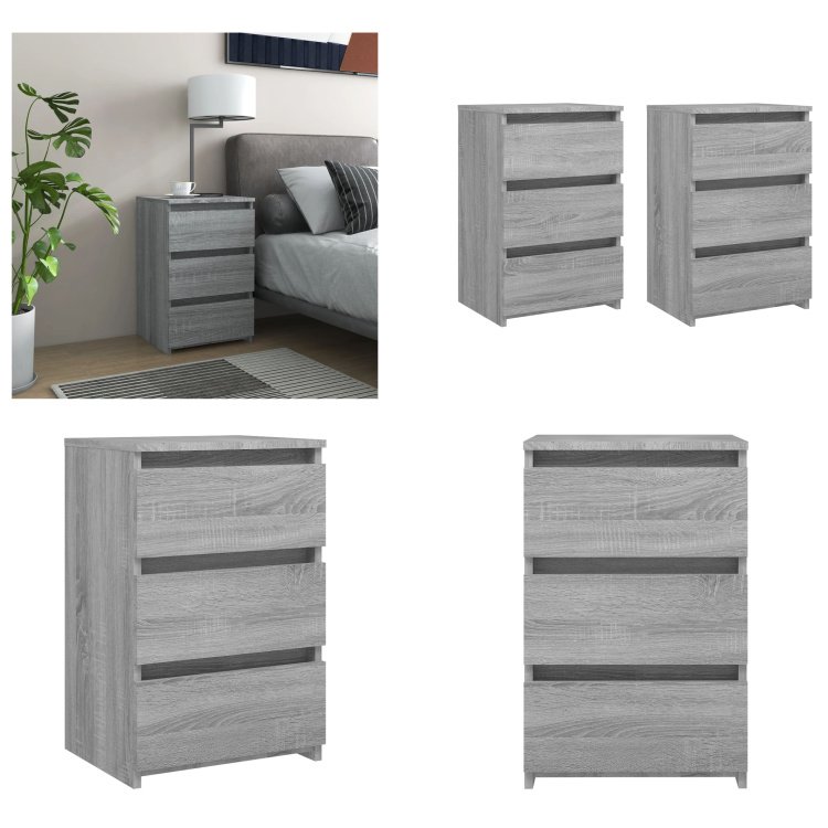 vidaXL Szafki nocne 2 szt. Szara Sonoma 40x35x62,5 cm Materiał drewnopochodny - Stolik nocny - Szafki nocne - Szafa - Szafka nocna