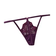 Majtki damskie - Stringi z koronką - Fioletowy Uniwersalny - miniaturka - grafika 1