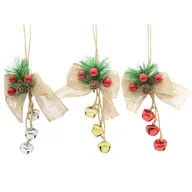 Ozdoby bożonarodzeniowe - Zawieszka z dzwonkami i kokardą 21 cm srebrny / złoty / czerwony - miniaturka - grafika 1
