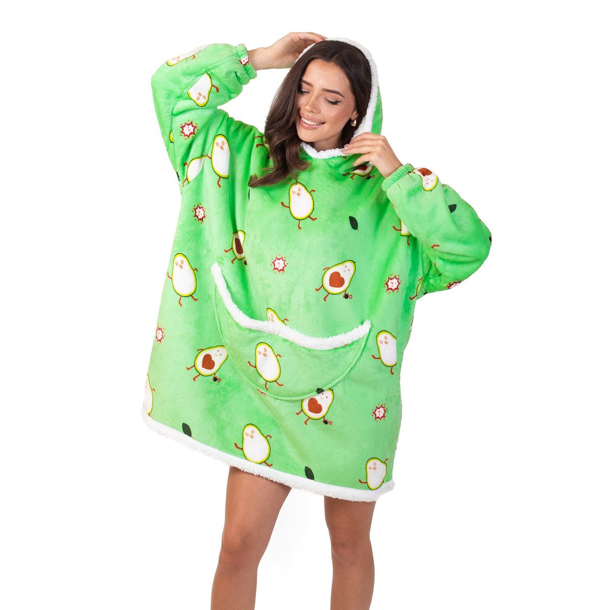 KOCOBLUZA KOC BLUZA CIEPŁA 2w1 GRUBA XXL FUTRZAK POLAR z kapturem OVERSIZE