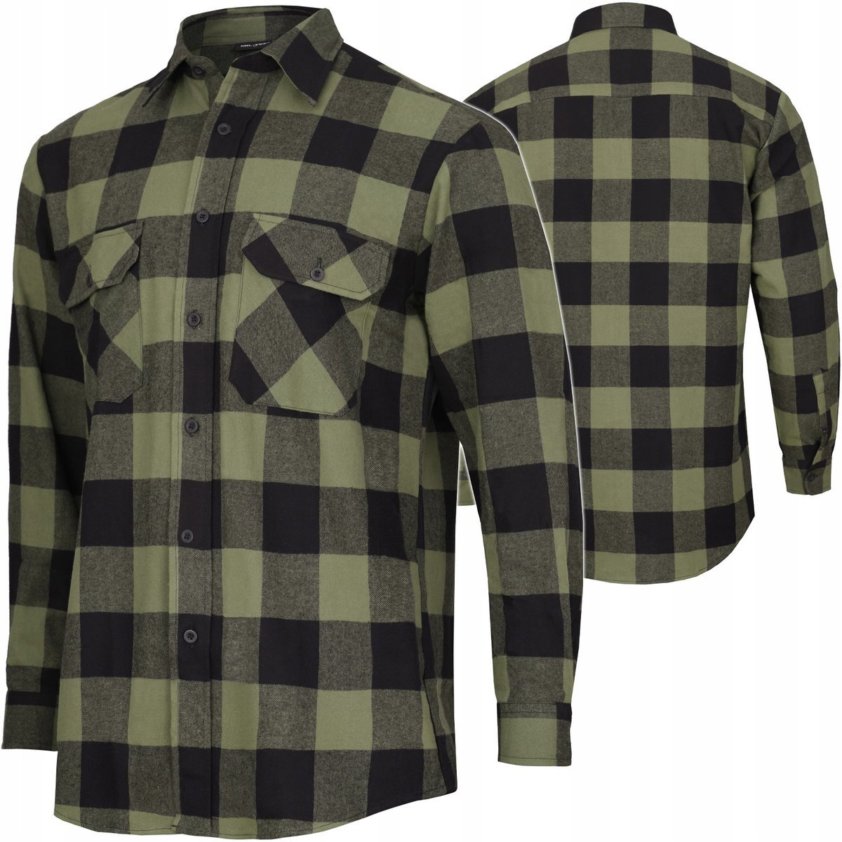 Koszula Flanelowa Męska W Kratę Mil-Tec Z Długim Rękawem Czarna / Olive XL
