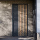 Drzwi wewnętrzne - Drzwi zewnętrzne pełne ze stali wys. 207 x szer. 100 cm - Czarny i pasy imitujące drewno - lewe otwierane do wewnątrz - COBRITA - miniaturka - grafika 1