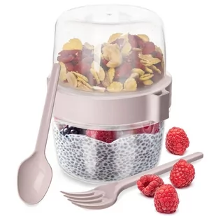 KUBEK POJEMNIK 370 ml Z ŁYŻECZKĄ i WIDELCEM NA JOGURT MUSLI SAŁATKĘ 121784 - Kubki - miniaturka - grafika 1