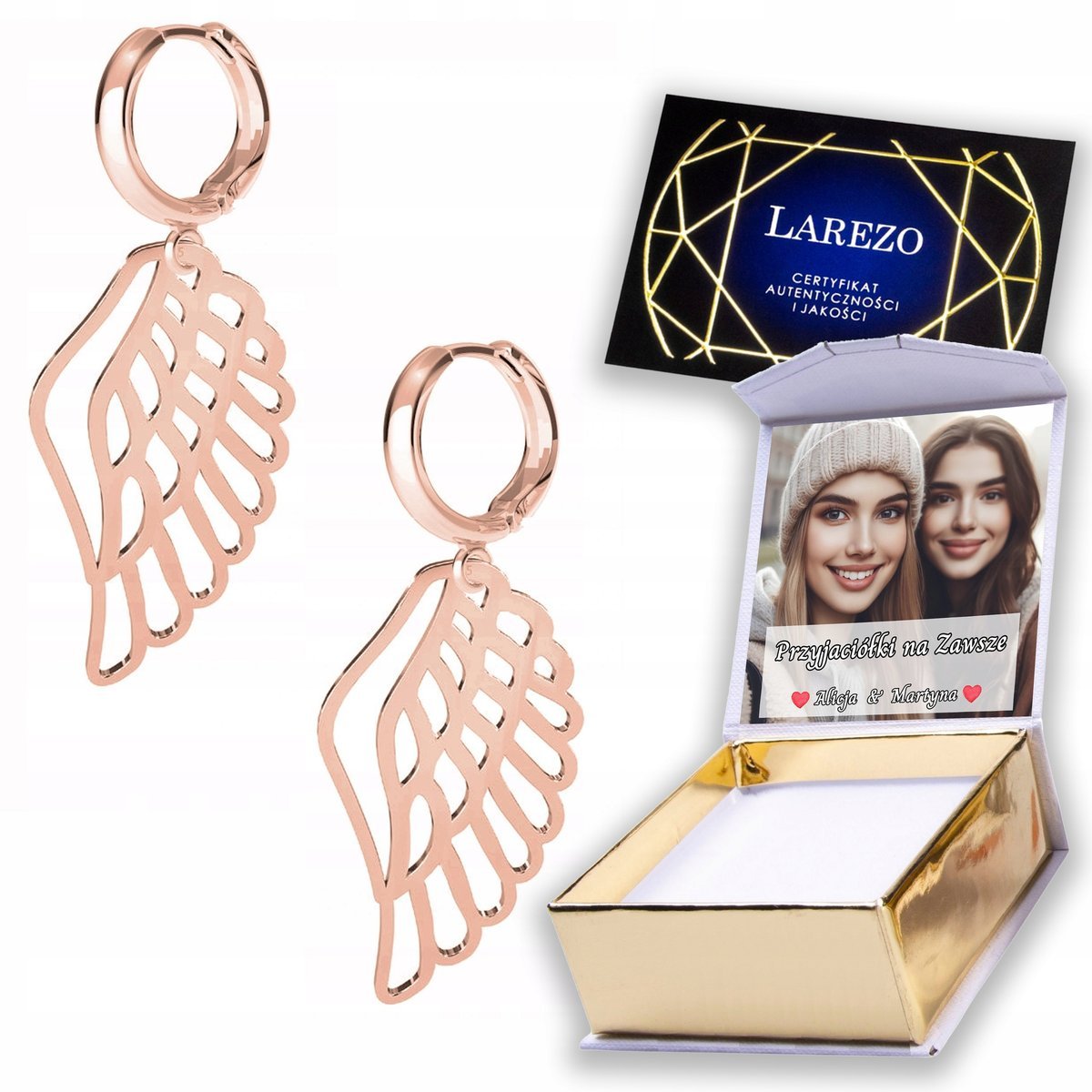 Kolczyki Pozłacane 925 Ażurowe Skrzydło Anioła Skrzydła Wings NADRUK