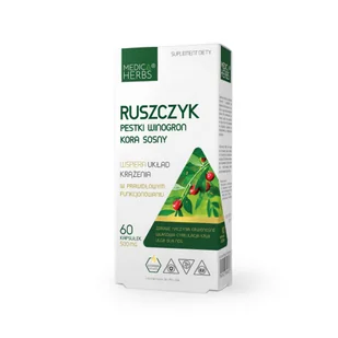 Ruszczyk Pestki winogron Kora sosny 60 kapsułek 500 mg MEDICA HERBS - Serce i układ krążenia - miniaturka - grafika 1