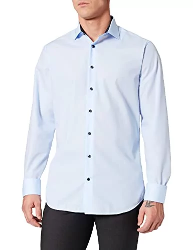 Seidensticker Męska koszula biznesowa – niewymagająca prasowania, taliowana  koszula w kształcie, długi rękaw, kołnierz Kent, 100% bawełna, niebieski  (jasnoniebieski 14), 42 - Ceny i opinie na Skapiec.pl