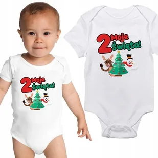 Body NIEMOWLĘCE Białe MOJE DRUGIE ŚWIĘTA Mikołajki Święta Wzory Rozmiar 62 - Body dla niemowląt - miniaturka - grafika 1