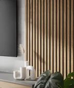 Panele ścienne i boazeria - 275x30x2,6 cm LD Panel akustyczny na grubym filcu (fornir dębowy) - lamele ścienne i sufitowe 3D - miniaturka - grafika 1