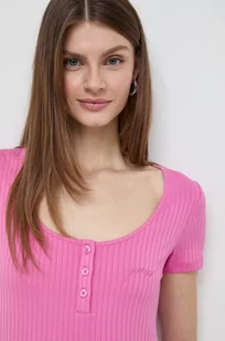 Guess t-shirt damski kolor różowy - Koszulki sportowe damskie - miniaturka - grafika 1
