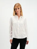 Koszule damskie - Biała koszula w beżowe grochy - miniaturka - grafika 1