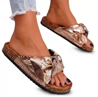 Klapki i japonki damskie - Klapki Damskie Lekkie na Korkowej Podeszwie Wendy Metallic Złoto 40 - miniaturka - grafika 1