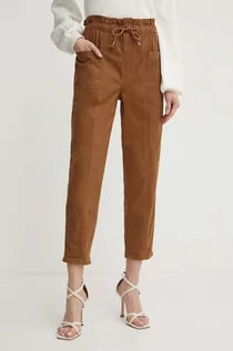Spodnie damskie - Silvian Heach spodnie damskie kolor brązowy proste high waist - grafika 1