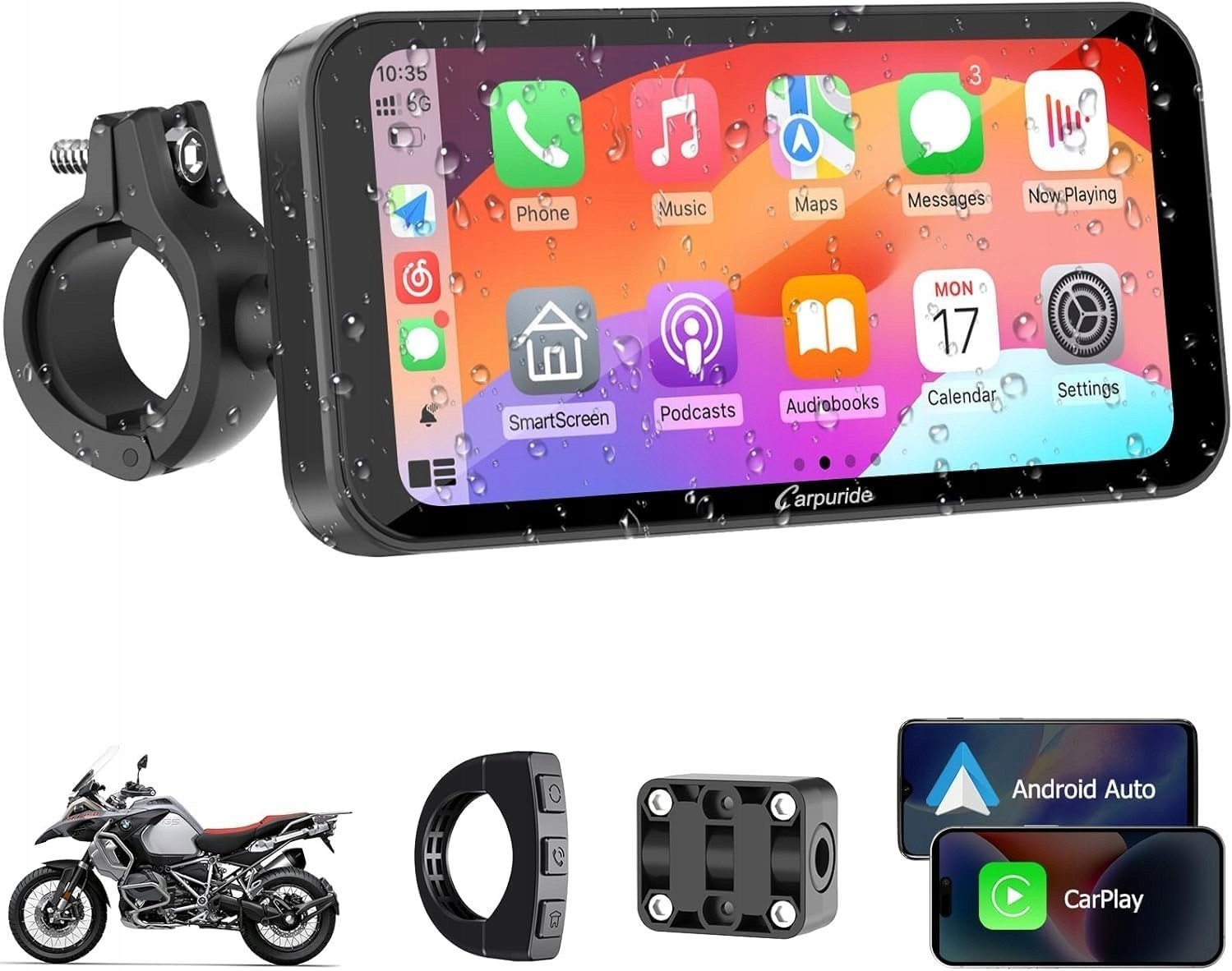 Carpuride W603 Motocyklowy ekran Carplay/Android 6,3