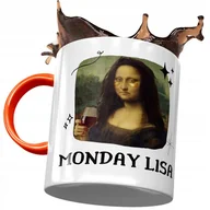 Kubki - Kubek Pomarańczowy Śmieszny Zabawny Monday Lisa z Nadrukiem ze Zdjęciem + Opakowanie na prezent (wzór 02) - miniaturka - grafika 1