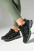 Buty trekkingowe damskie - Czarne buty trekkingowe damskie z zielonymi dodatkami sznurowane softshell Casu B2114-2 - miniaturka - grafika 1