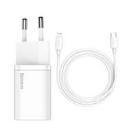 Ładowarki do telefonów - Ładowarka sieciowa Baseus Apple USB C do Apple 6,9 mA 20 V do iPhone 7| 8 | 11| 12 |13 | 14 | PRO | MAX biały + Kabel USB C na Lightning - miniaturka - grafika 1