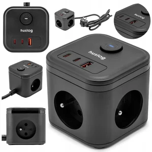 Przedłużacz Kostka Zasilająca 3 Usb 3 Gniazda Qc 20W Smart Listwa Huslog - Przedłużacze i rozgałęźniki - miniaturka - grafika 1
