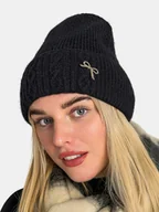 Czapki damskie - Czapka z przypinką czarny Uniwersalny - miniaturka - grafika 1