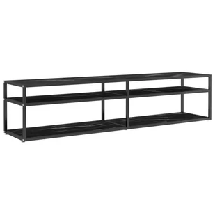 Lumarko Szafka pod TV, czarny marmur, 180x40x40,5 cm, szkło hartowane - Szafki RTV - miniaturka - grafika 3