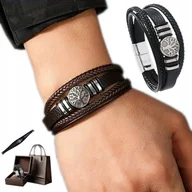 Bransolety męskie - Bransoletka Męska Skórzana Tytanowa Włoska Elegancka Bransoleta Na Rękę - miniaturka - grafika 1