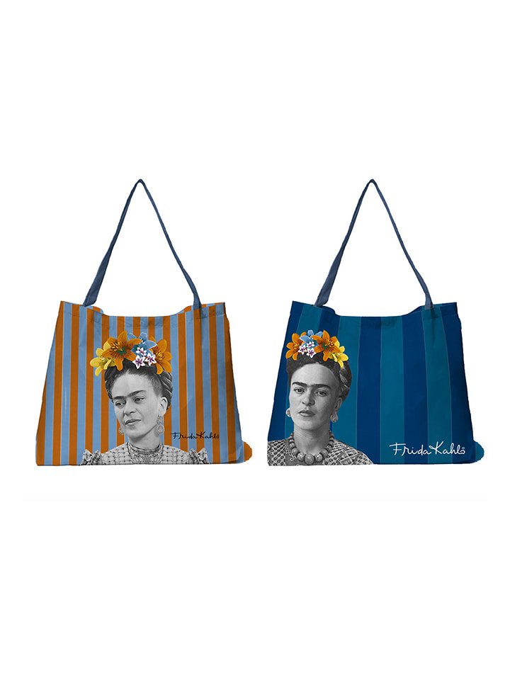 Madre Selva Shopper bags (2 szt.) w kolorze niebiesko-pomarańczowym - 65 x 45 cm
