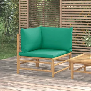 vidaXL Narożna sofa ogrodowa z zielonymi poduszkami, bambusowa - Komplety wypoczynkowe - miniaturka - grafika 1