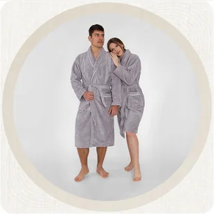 Miękki Szary Szlafrok Welurowy Dla Mężczyzn I Kobiet Unisex S/M - Piżamy damskie - miniaturka - grafika 1