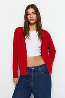 Swetry damskie - Trendyol FeMan Oversize Basic kardigan z dzianiny z dekoltem w serek, czerwony, M, Czerwony, M - miniaturka - grafika 1