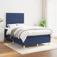 Łóżka - Łóżko kontynentalne z materacem, niebieskie, tkanina 120x200 cm  Lumarko - miniaturka - grafika 1