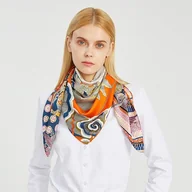 Apaszki i szaliki damskie - SZAL SZALIK jedwab Apaszka chusta pomarańczowa - miniaturka - grafika 1