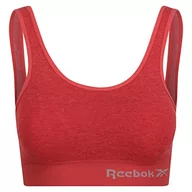 Biustonosze - Reebok Damski bezszwowy biustonosz sportowy z odkrytym brzuchem, niski poziom wsparcia w kolorze koralowym z markowym ściągaczem i zdejmowanymi wkładkami, pomarańczowy, XS - miniaturka - grafika 1