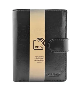 Portfel Męski MATO GROSSO Skóra Bydlęca Duży Pionowy Z Zapięciem Dwa Skrzydełka RFID 0703/17-60 CZARNY 12,5 x 9,5 x 2 [cm] - Portfele - miniaturka - grafika 1