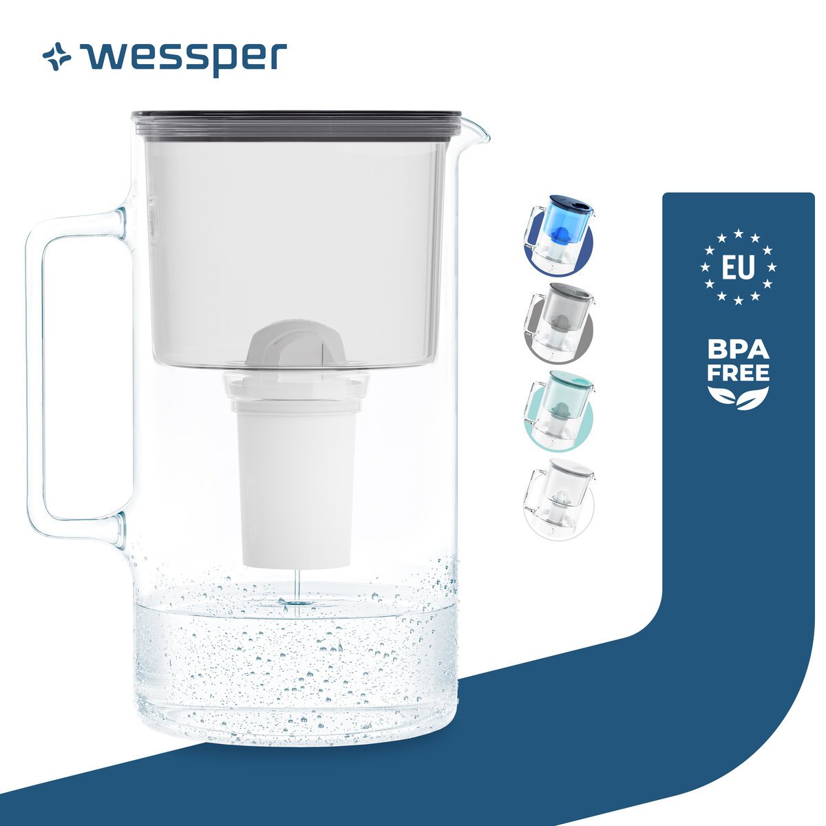 Dzbanek filtrujący szklany Wessper 3l Czarny + 1x Filtr aquaclassic