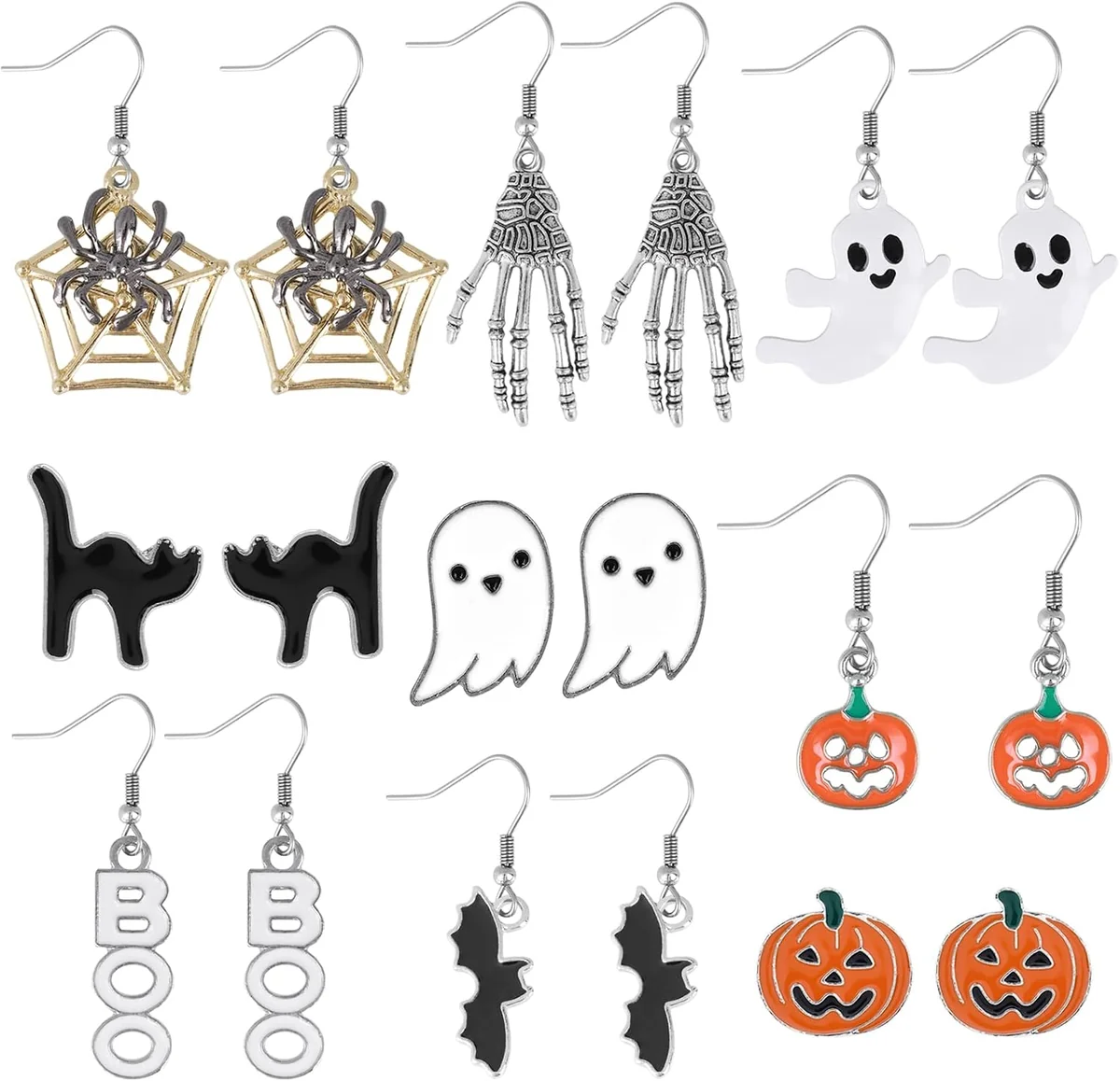 KOLCZYKI HALLOWEENOWE 9 PAR ZESTAW DUŻY WISZĄCE SPUSTOWE PAJĄK DYNIOWA