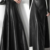 Spódnice - TEMU Jednokolorowa spódnica damska z ekoskóry Spódniczka ze skórki na suwak boczny, modelująca talię i brzuch Długa wiosenno-letnia elegancka - miniaturka - grafika 1