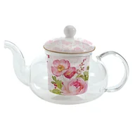 Czajniki na gaz - Czajnik z szkła borokrzemowego z zaparzaczem 450 ml Nuova R2S Floral Damask - miniaturka - grafika 1