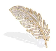 Broszki - Broszka Pióro perła cyrkonie piękna złota - miniaturka - grafika 1