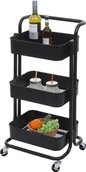 Wózki kuchenne - Wózek do serwowania HWC-C64, wózek kuchenny wózek barowy wózek do herbaty wózek transportowy wózek ~ czarny z uchwytem - miniaturka - grafika 1