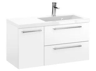 Szafka Wisząca Z Umywalką RON 90 cm D Prawa - Biały Mat - Uchwyty Chromowane - Szafki łazienkowe - miniaturka - grafika 1