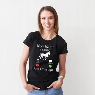 Koszulka T-shirt York Horses Calling czarna 152 - Koszulki jeździeckie - miniaturka - grafika 1