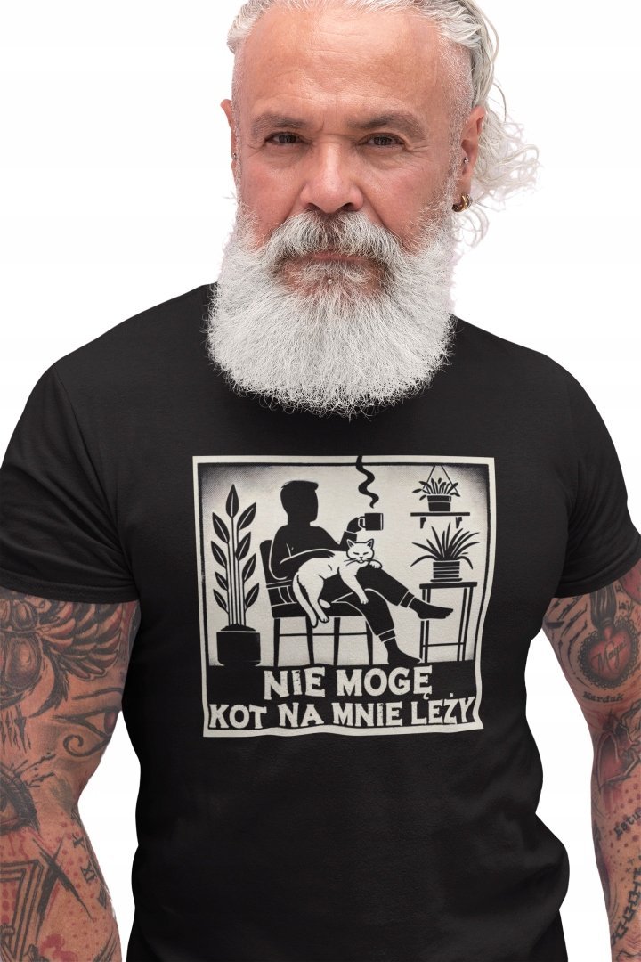 KOSZULKA T-SHIRT MĘSKI NIE MOGĘ KOT NA MNIE LEŻY ŚMIESZNA PREZENT kotem XL