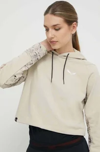 Salewa bluza sportowa Lavaredo Hemp kolor beżowy z kapturem z nadrukiem - Bluzy damskie - miniaturka - grafika 1