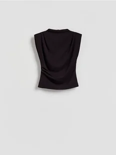 Reserved - Bluzka z poduszkami na ramionach - ciemnofioletowy - Bluzki damskie - miniaturka - grafika 1