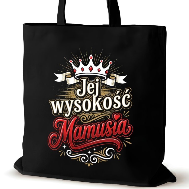Czarna torba bawełniana dla MAMY na ramię nadrukiem prezent zakupowa