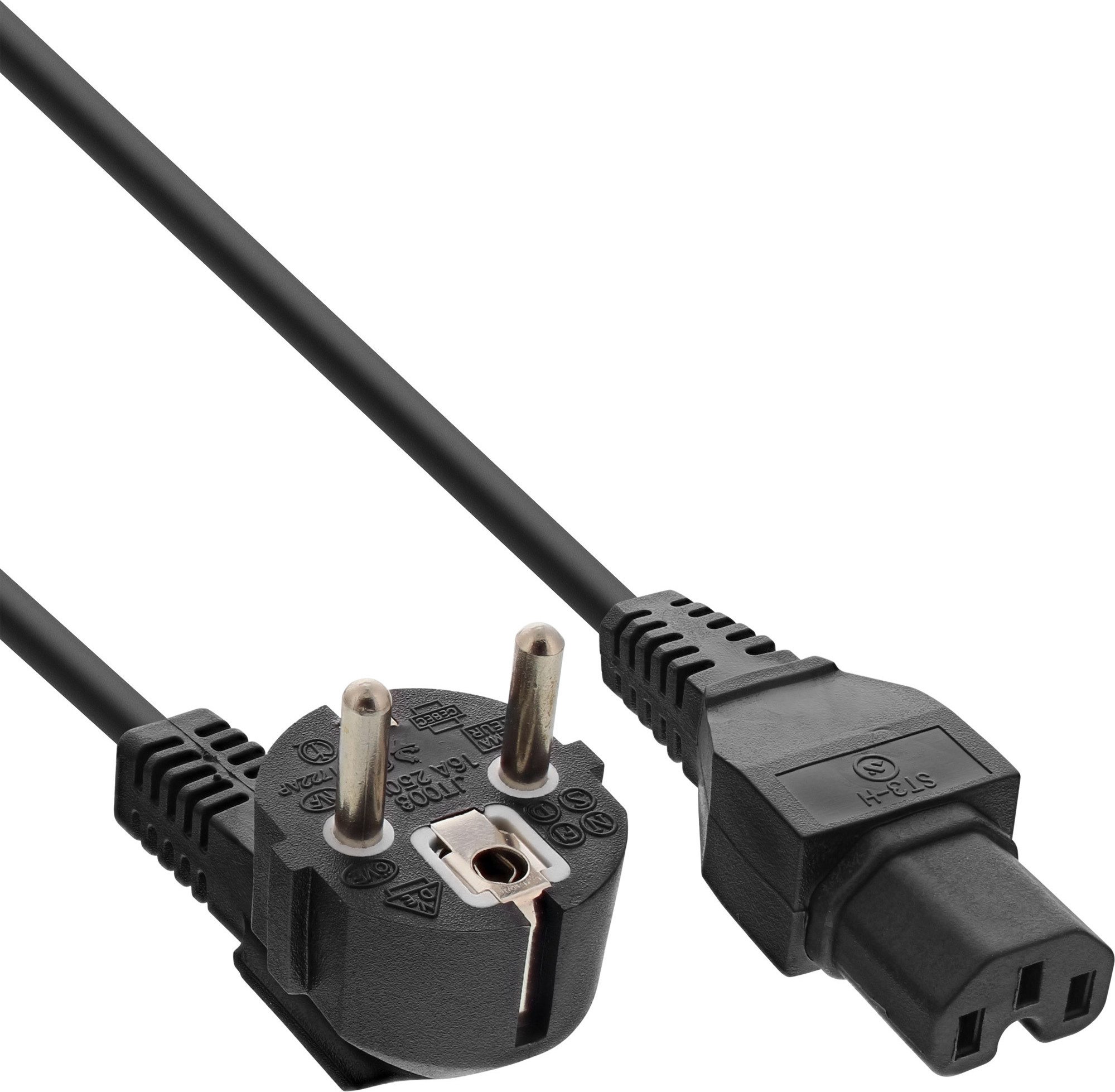 InLine Kabel zasilający Kabel Zasilający CEE7/7 kątowy C15 prosty 3 x 1mm2 Czarny 2m 16810D