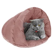 Legowiska dla kotów - Domek Dla Kota Budka Zimowe Legowisko L 60 cm Welur VELVET - Różowy - miniaturka - grafika 1